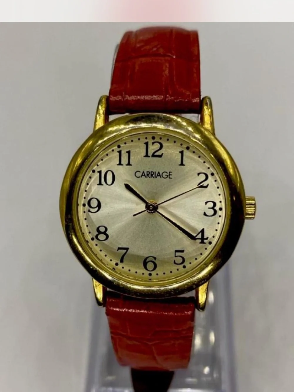 *** Carriage  ^^^ Gold-Tone Watch  \  Ruby Red Strap  ***